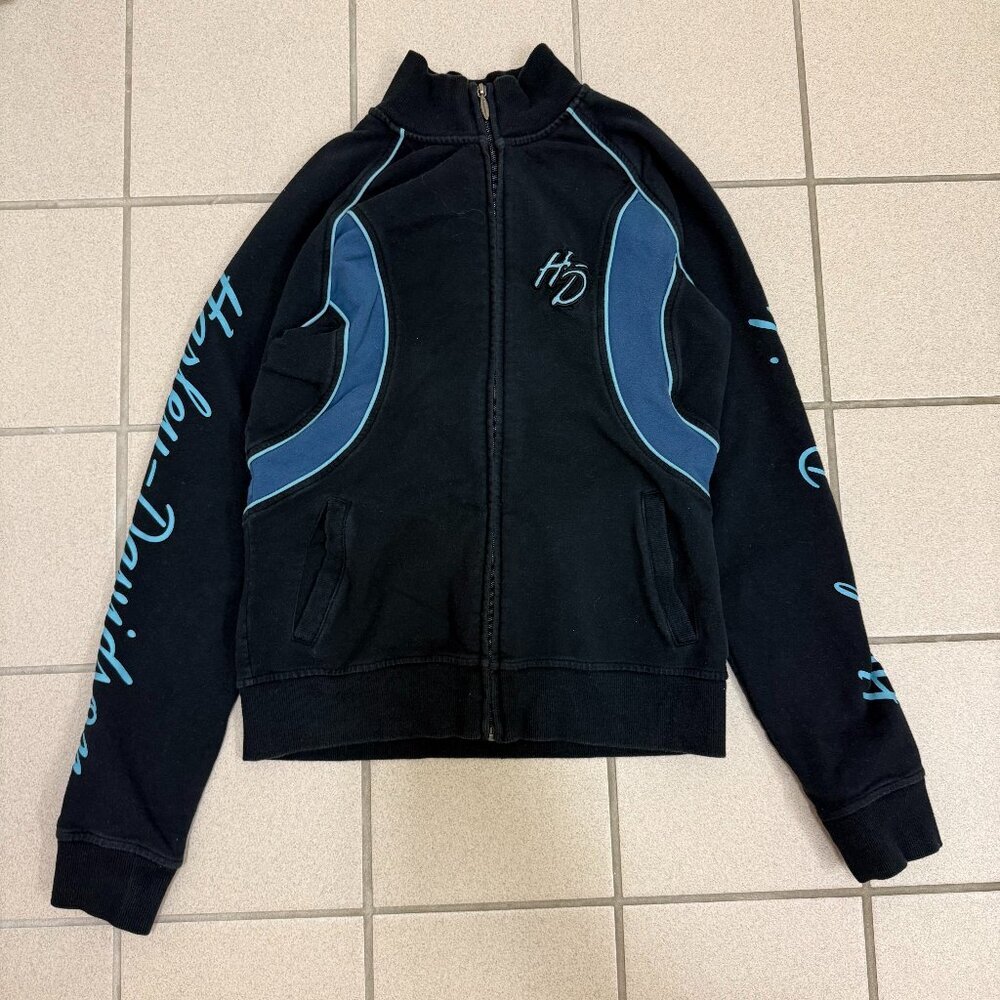 Harley Davidson Y2K Blue Embroidered Zip Up Track Jacket Womens Size S